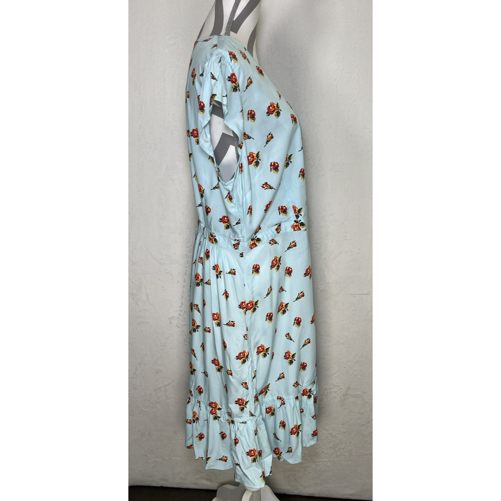 J. Crew Mercantile Mini Dress Sz 16T Blue Floral Ruffles Faux Wrap Cottagecore - Picture 4 of 10